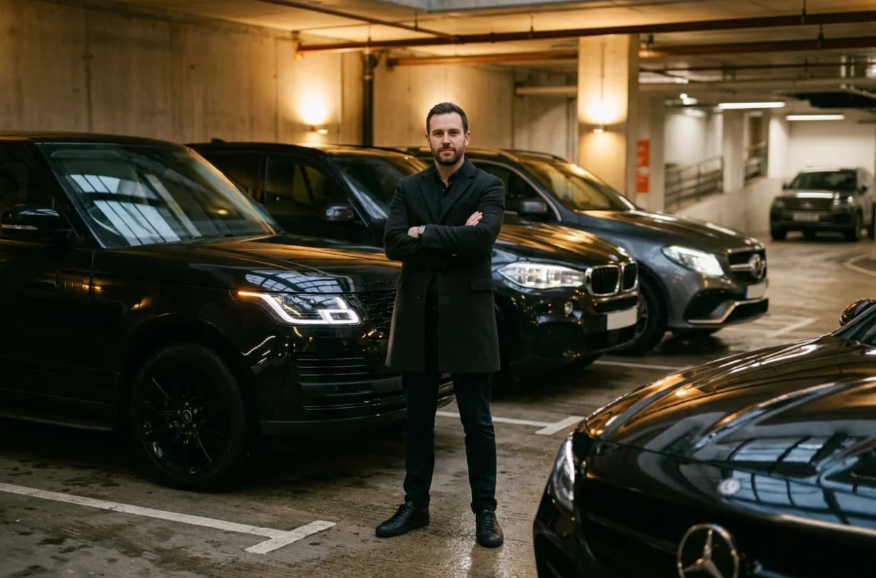 An operator in front of an established fleet in a car park